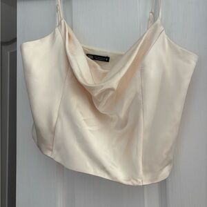 Zara Cream Satin Cowl Neck Bustier